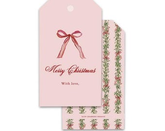 Blank Pink Red Watercolor Ribbon Garland Holiday gift tag enclosure
