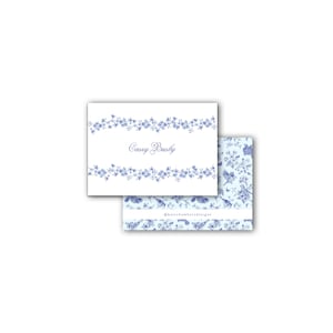 Vintage botanisch blauw toile cadeaulabel voor dames of familie