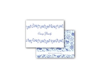 Vintage botanical blue toile women's or family calling card enclosure gift tag