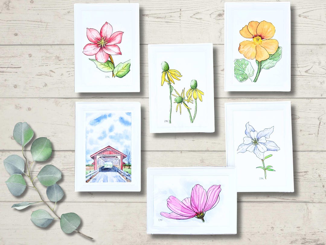 Handmade Original Watercolor Blank Note Card: Frameable Floral Art (5 ...