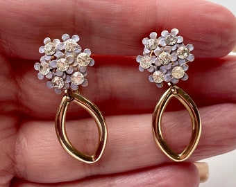 Vintage Flower Screw Back Earrings, 1960s Dangle Earrings, Lavender, Gold, Rhinestones