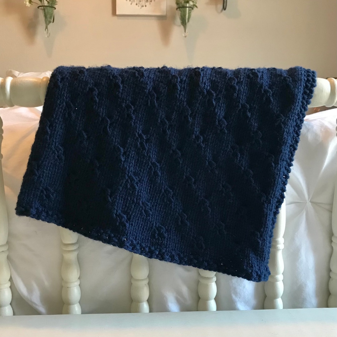 Navy Blue Knit Baby Blanket / Gift for Baby Boy/ Baby Shower Gift Etsy