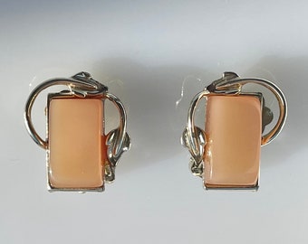 Vintage Coro Moonglow Earrings, 1950s  Peach Lucite Clip On Earrings, Gift for Her