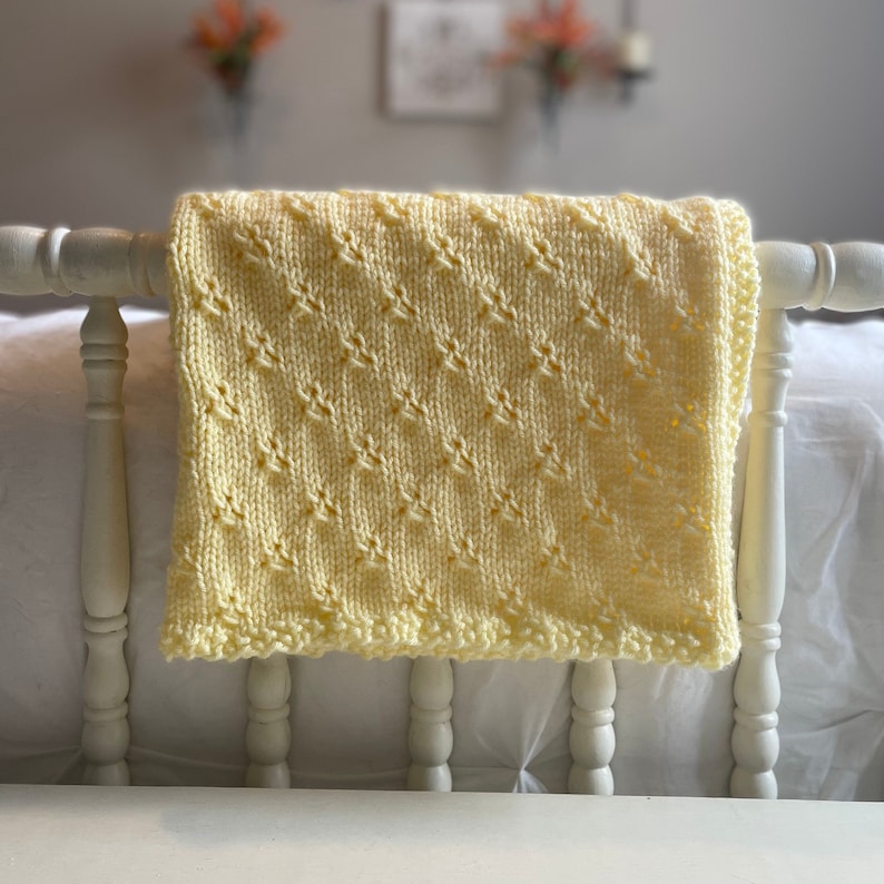 Yellow Knit Baby Blanket, Gender Neutral Blanket, Baby Shower Gift image 3