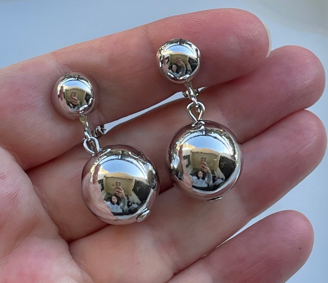 Vintage Coro Silver Ball Clip on Earrings, Dangle Earrings, Midcentury