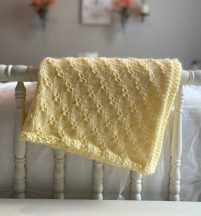 Yellow Knit Baby Blanket, Gender Neutral Blanket, Baby Shower Gift image 1