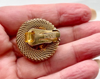 Vintage Hobe Round Clip on Earrings, 1950s Gold Tone Mesh