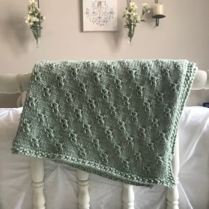 Knit Baby Blanket, Gender Neutral Blanket, Baby Shower Gift / Sage Green