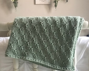 Knit Baby Blanket, Gender Neutral Blanket, Baby Shower Gift / Sage Green