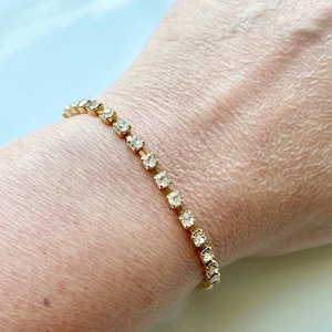 Vintage Avon Gold Tone Rhinestone Tennis Bracelet, Gift for Her