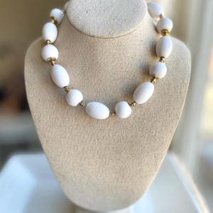 Vintage Monet Beaded Choker: 1950s White Lucite & Gold Tone