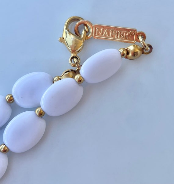 Vintage Napier White Gold Tone Beaded Necklace, G… - image 5