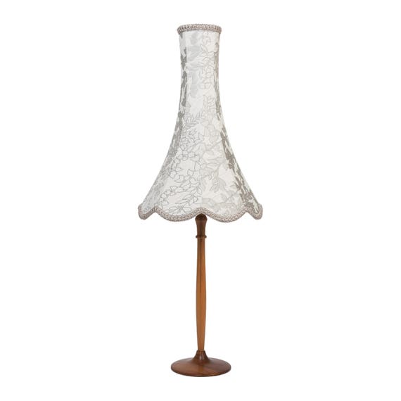 Grey Leaf Embroidered Chimney Bell Lampshade 30cm 12 Grey Leaf Embroidered Chimney Bell, Scallop Bell Lamp Shade Uk