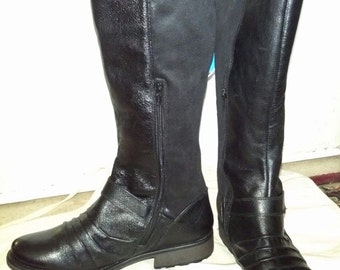 Vintage Women/'s Black Leather Horse Riding Boots size 7.5