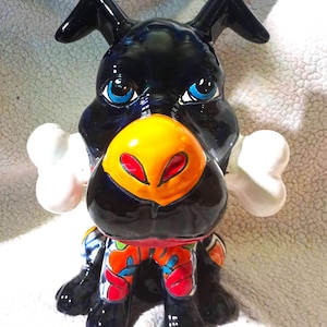 Talavera Pottery Big Rudy The Bull Dog Statue Figure With His Bone Shipped With Insurance