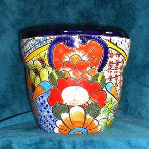 Large Decorative Talavera Navy Blue Graduated Shaped Flower Pot Planter Ships With Insurance
