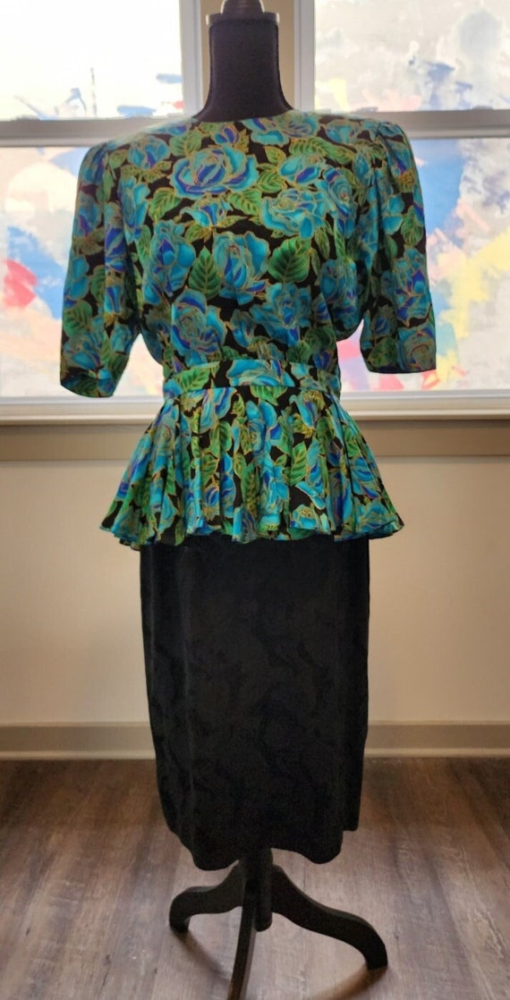 100% Silk Vintage Peplum Dress - image 1