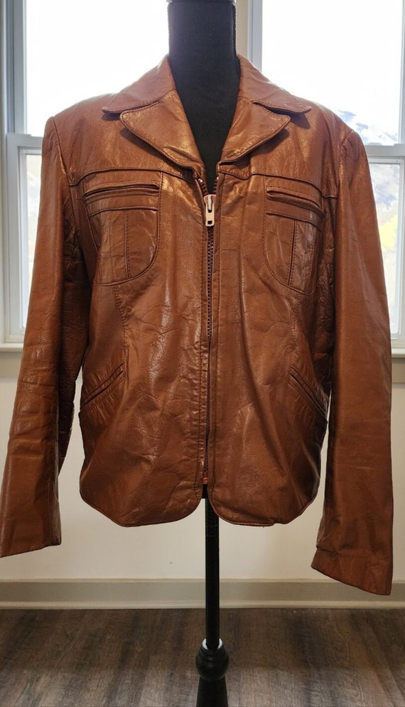 Vintage Camel Brown Genuine Leather Jacket with Fa