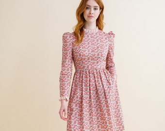 The Carrie dress - pink floral dress with ruffles