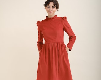 The Jessa - corduory dress with ruffled neck