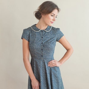 Navy floral dress with peter pan collar