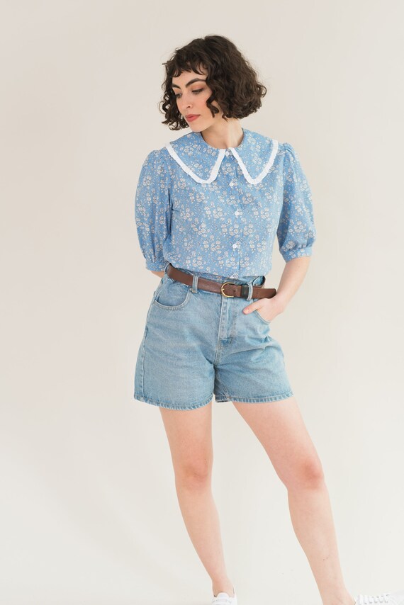 Floral Blouse With Puff Sleeves and 