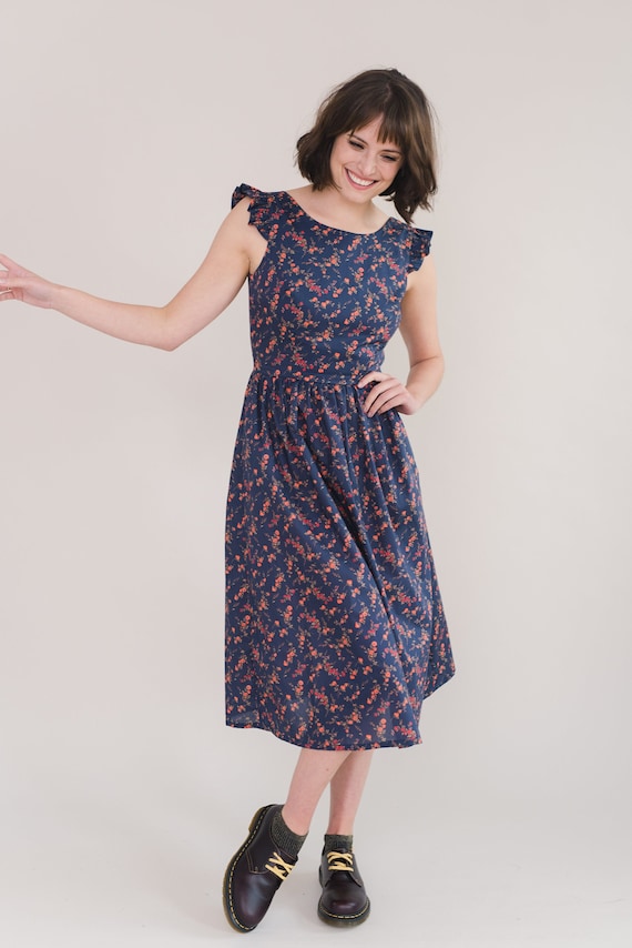 Floral Midi Dress With Ruffle Sleeve | Etsy UK