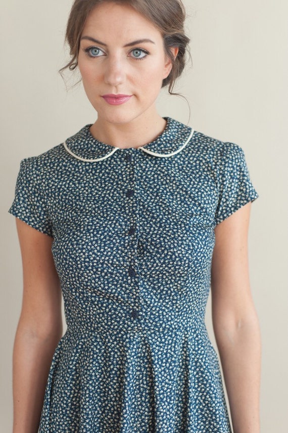 Navy floral dress with peter pan collar | Etsy