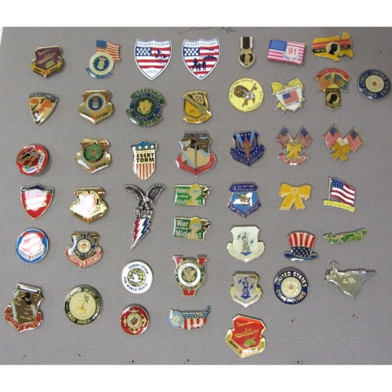 Lot of 45 Pins,desert Storm,us. Military,pow, Pin Backs,vest,lapel
