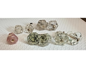 9  Vintage Clear Glass Cabinet Pulls Knobs  Antique Variety sizes
