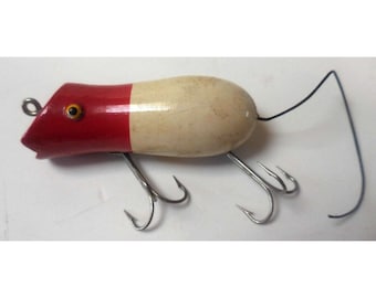 Vintage Red & White Wood Mouse Fishing Lure Antique Tackle Box Bait 3"