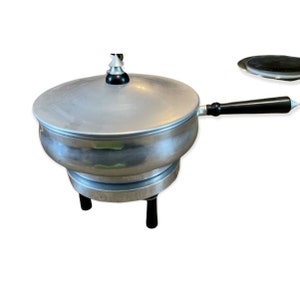 Vintage Skillet Aluminum Pan Art Deco Chafing Stand Spain
