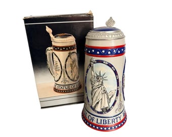 Statue Of Liberty Beer Stein With Lid Ellis Island Avon