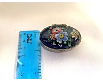 Boîte à bijoux/comprimés/tabatière vintage à fleurs bleues