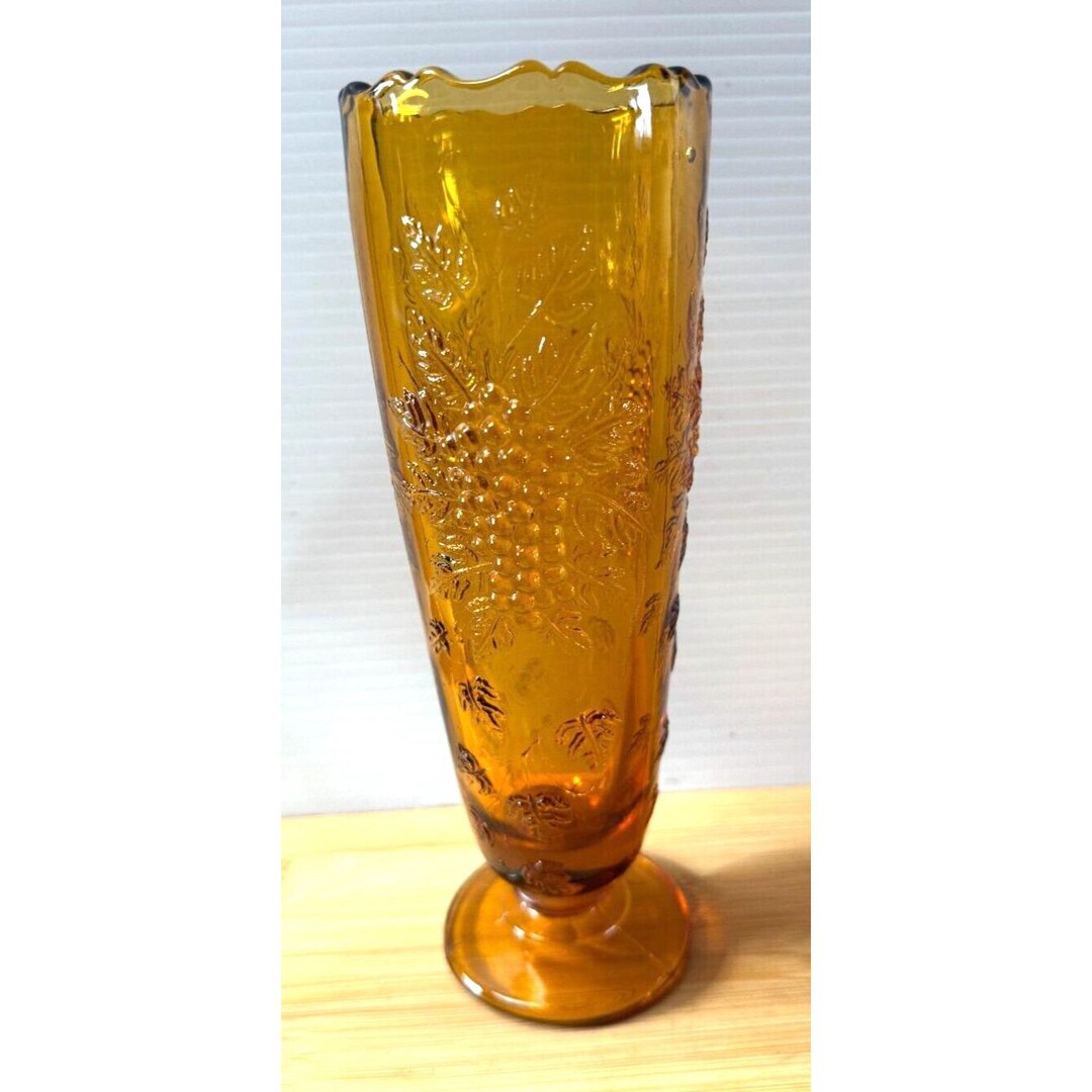 Vintage Le Smith Amber Glass Vase Grape Pattern 9 Inches Photo Inspiration