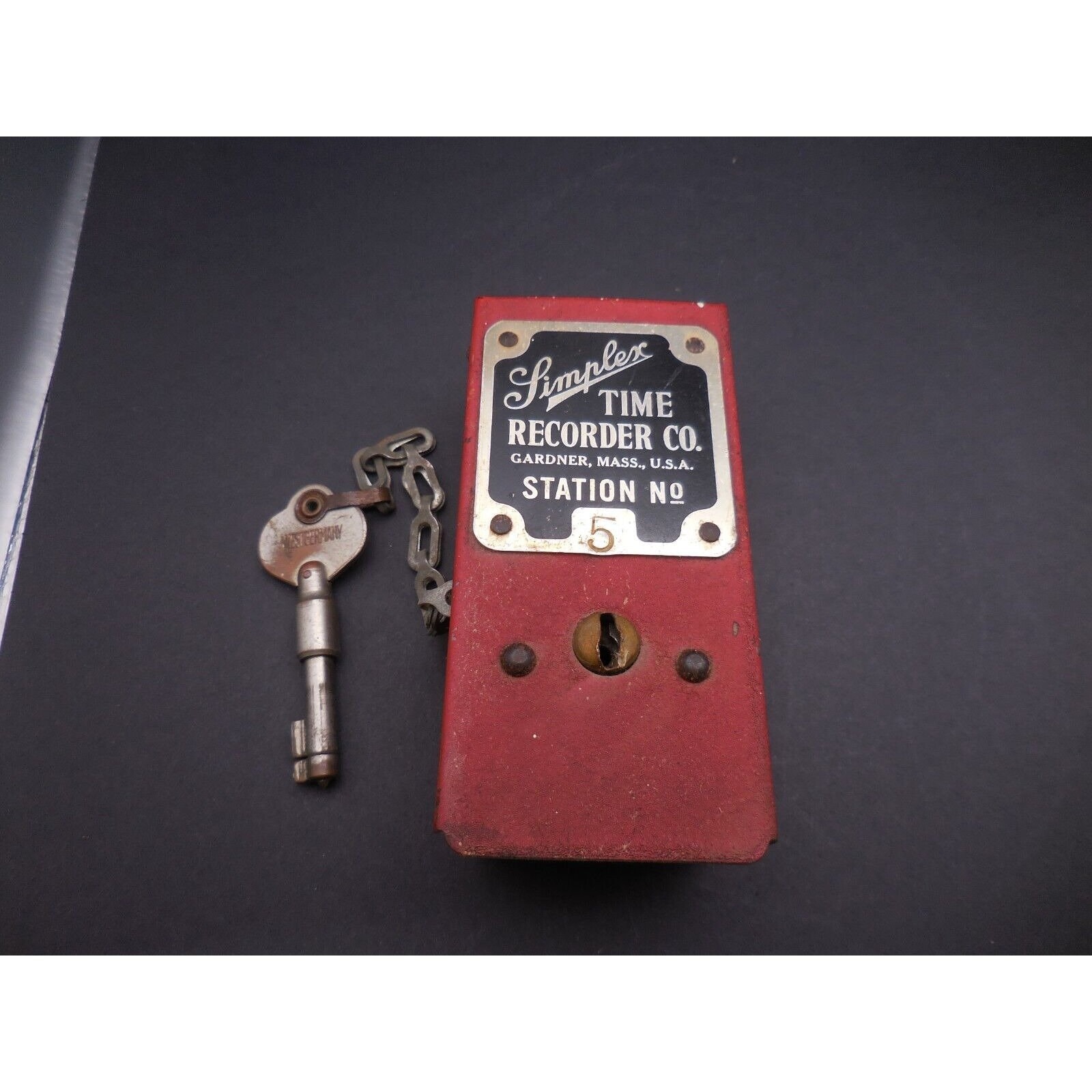 Vintage Simplex Time Recorder Co. Station Lock Box With Watchmans Key