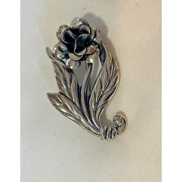 Vintage Sterling Silver Danecraft Pin Brooch 1 3/4" Flower Rose