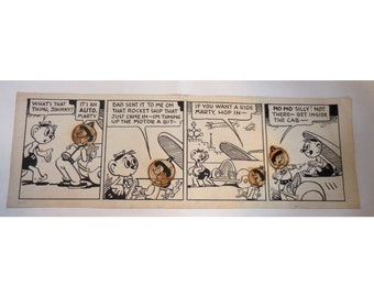 Vintage 1950s Marty Mars News Syndicate Newspaper Comic Strip Art 23" x 8" (C)