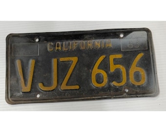 Vintage 1963 CALIFORNIA Black & Gelb Nummernschild Single Plate Hot Rod