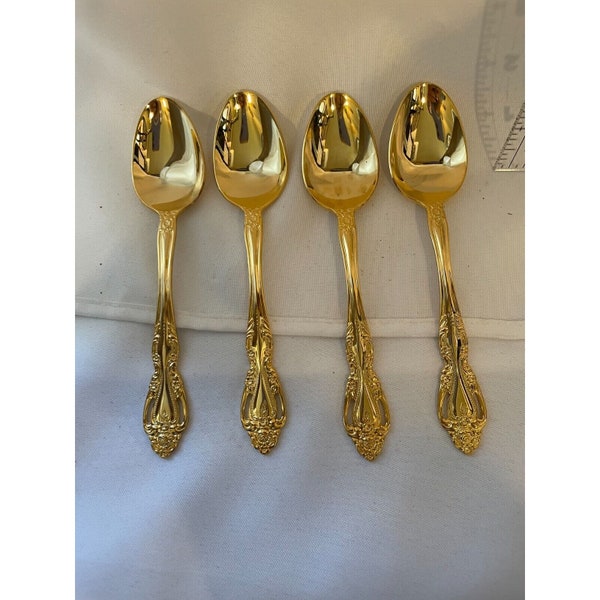 4 Reed & Barton Select BAROQUE GOLD Electroplate Rose spoons 6 3/8" (Style C)