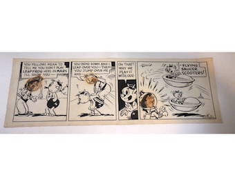 Vintage 1950s Marty Mars News Syndicate Newspaper Comic Strip Art 23" x 8" (B)