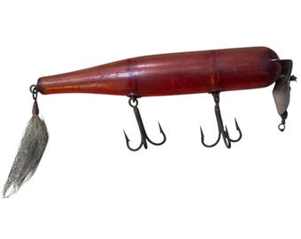 Ancien Leurre De Pêche Musqué Articulé En Bois 6 Pouces – Vintage
