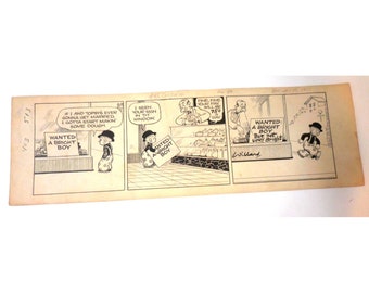 Vintage 1951 Sluggo News Syndicate Newspaper Comic Strip Art 23" x 7 3/4"