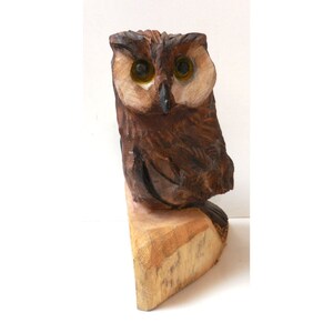 Vintage Hand Carved Wood Log Figure Owl Sitting on Stump Large 11 1/2"