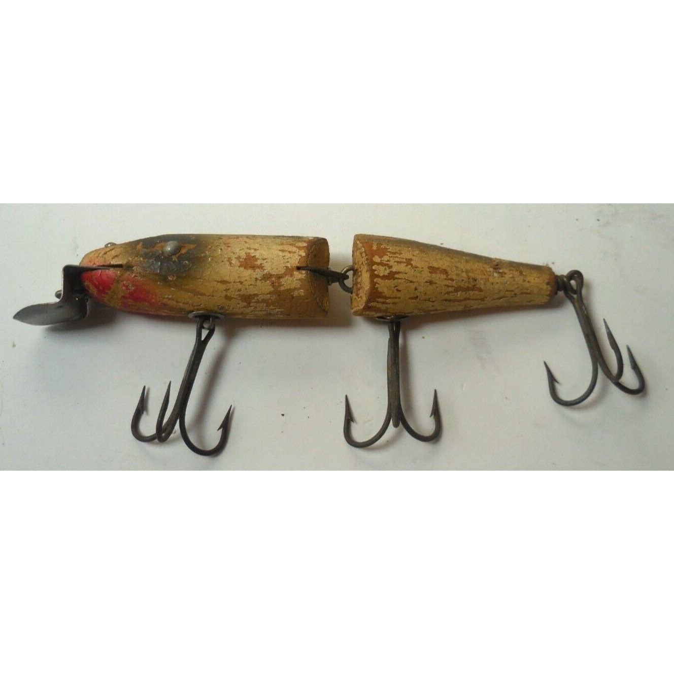 Ancien Leurre De Pêche Musqué Articulé En Bois 6 Pouces – Vintage
