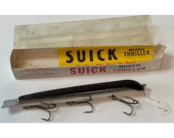 Vintage Suick Muskie Thriller, Fishing Lure in Box 9black/white D 