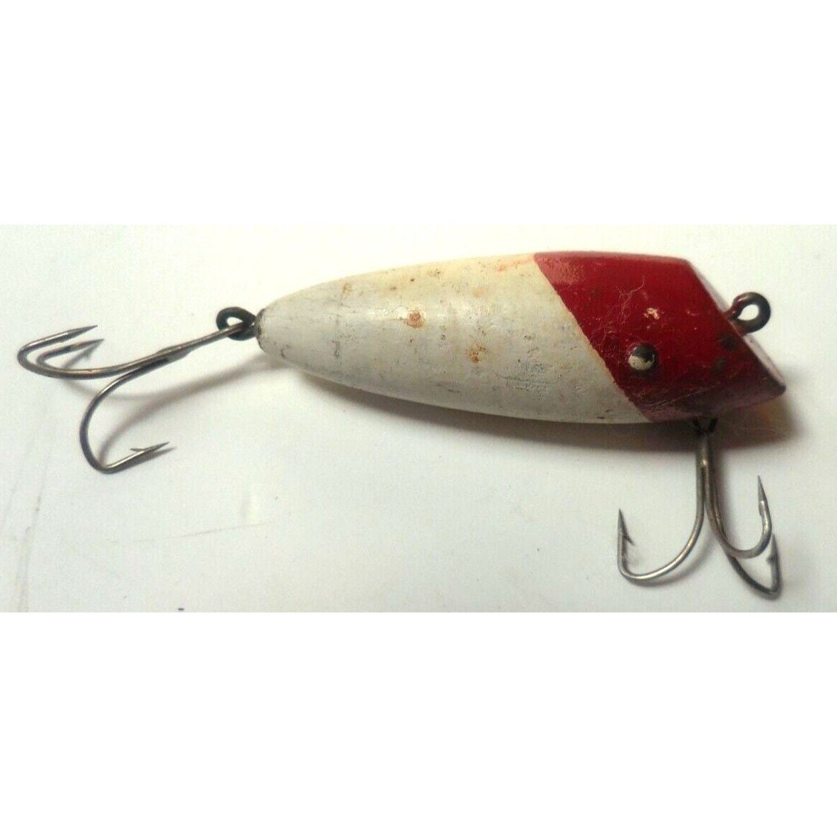 Ancien Appât De Pêche En Bois Rouge Et Blanc - Vintage 3