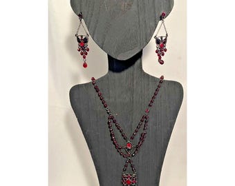 Necklace earrings set,Ruby Red rhinestone