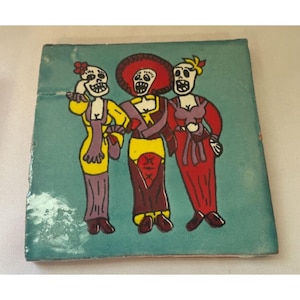 Glazed 4” Square Tile singing trio Day of the Dead