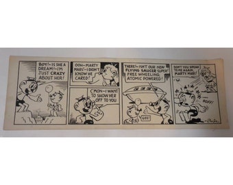 Vintage 1950s Marty Mars News Syndicate Newspaper Comic Strip Art 23" x 8" (A)